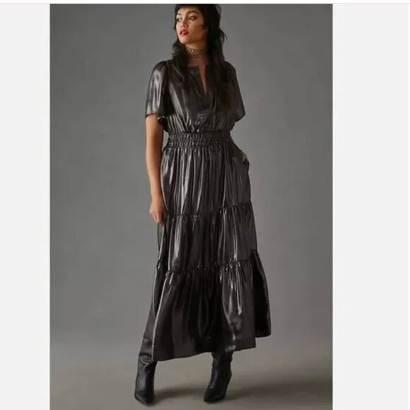 Anthropologie The Somerset Metallic Maxi Dress Size Small Witchy Goth Holiday - Picture 3 of 15